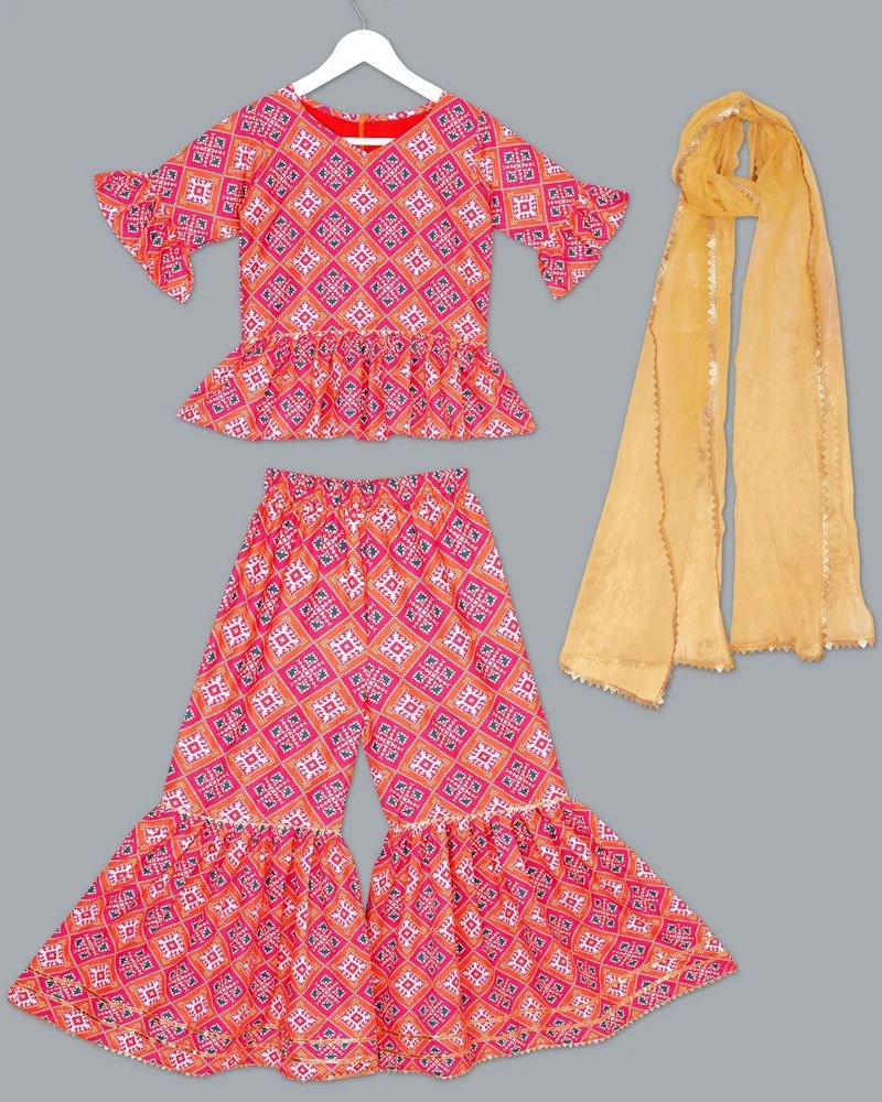 Girls Cotton Sharara Suit Set