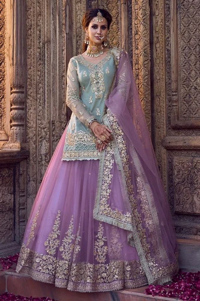 Floral Lavender Net Moti Bridal Lehenga