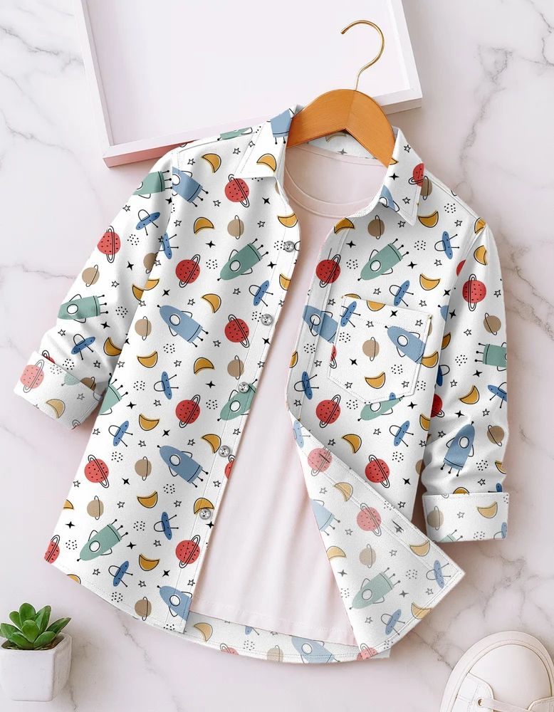 White Boys Rayon Space Elements Print Shirt