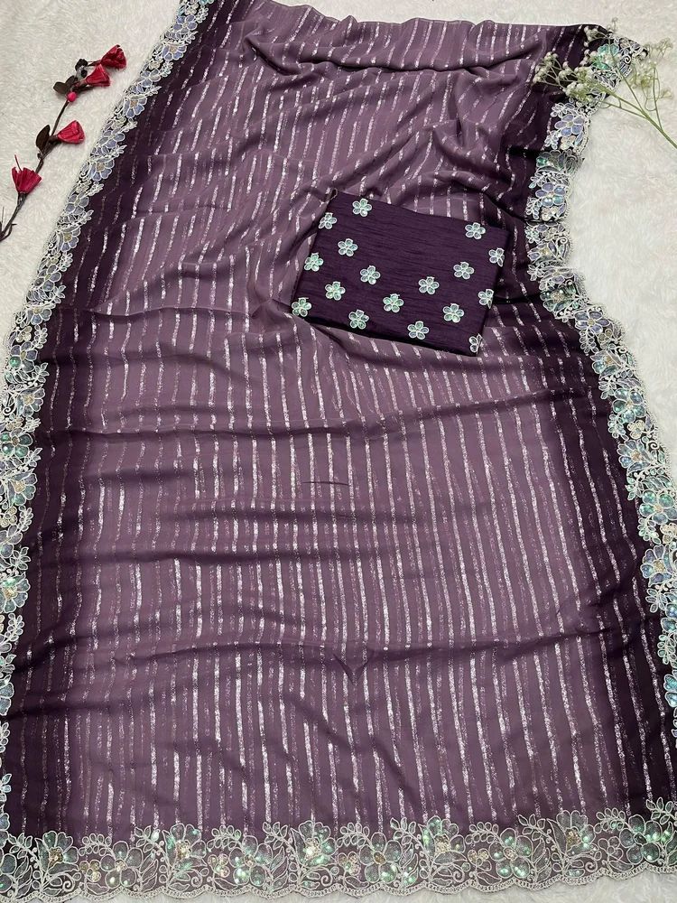 Wine Organza Sequence Saree