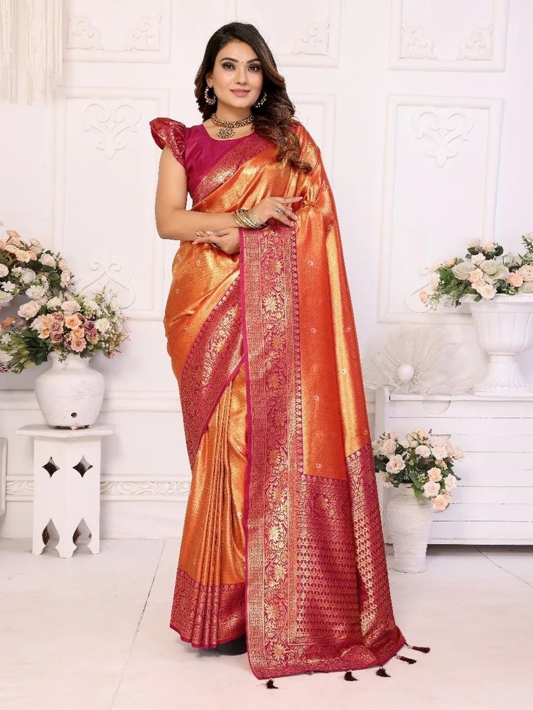 PURE BANARASI TISSUE SILK BUTTI WEAVING SAREES AT WHOLESALE PRICE