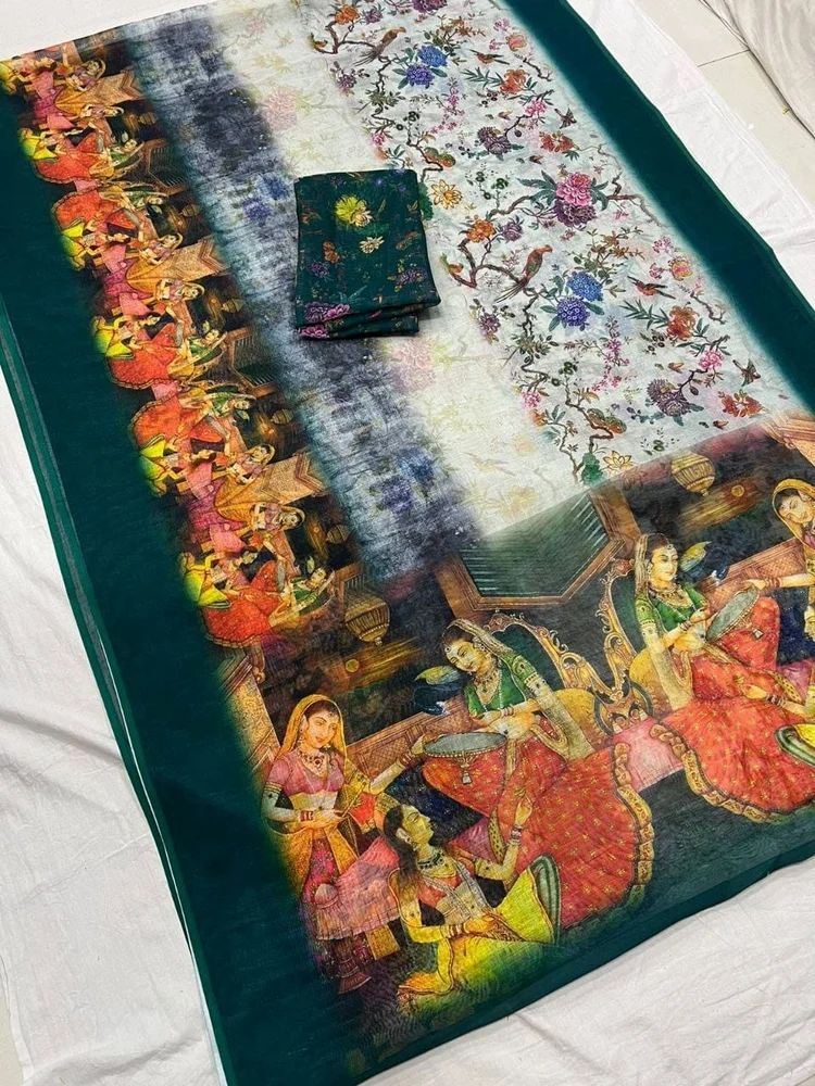 Digital Printed Linen Saree