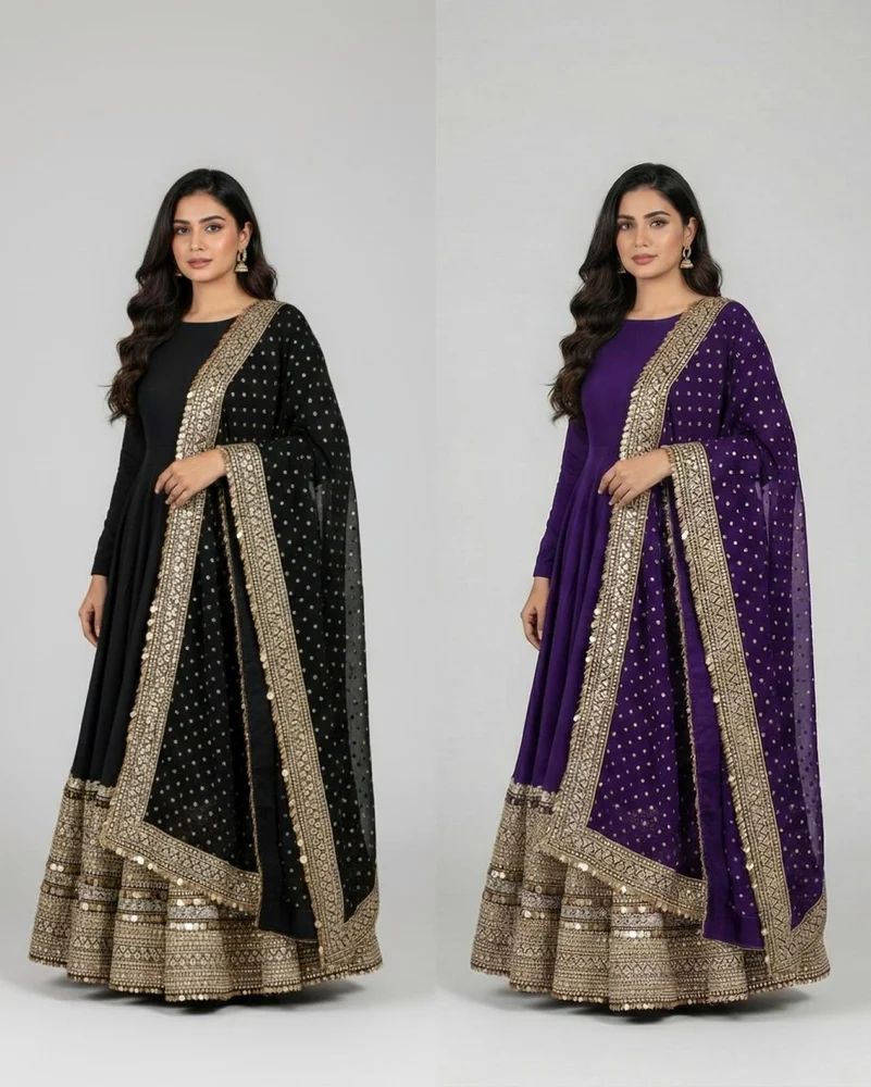 designer codding sequence work anarkali suit with pant and dupatta