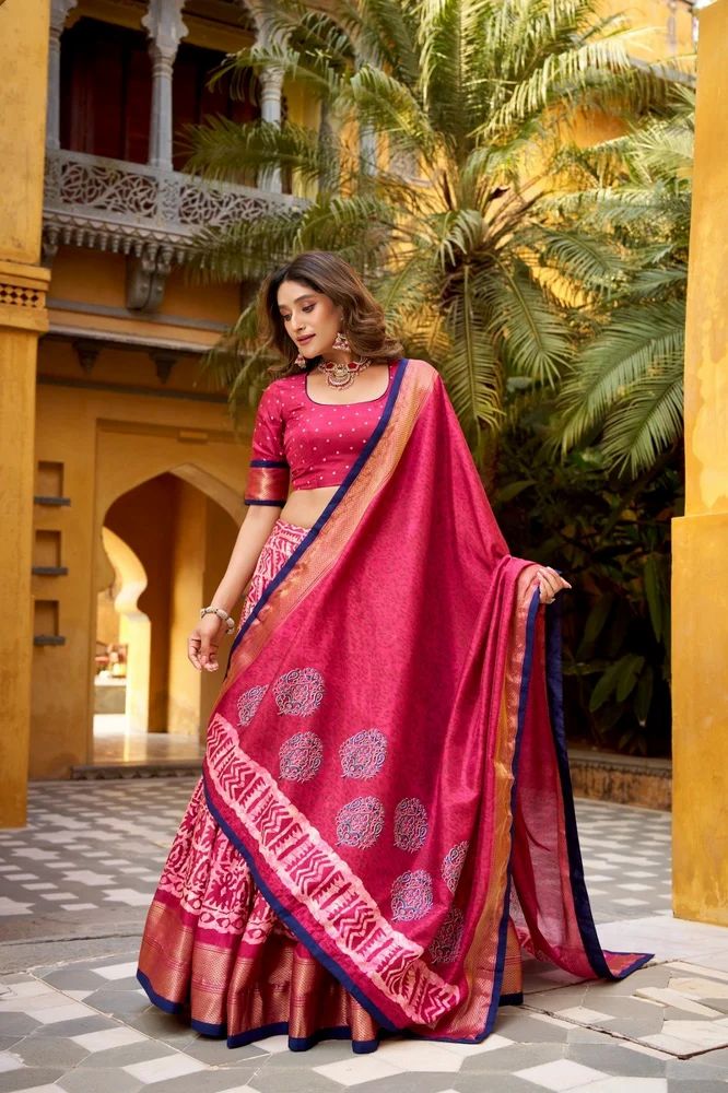 TRENDY CULTURE'S Dola Silk Lehenga Choli with Batik Print & Zari Weaving Work