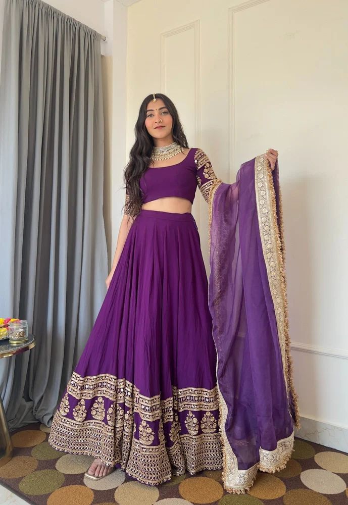 Purple Faux Georgette Wedding Lehenga - Wholesale Supply by TRENDY CULTURE