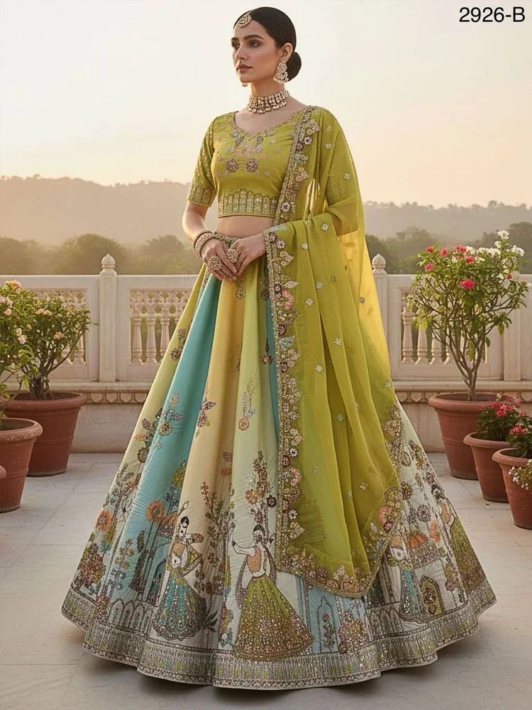 TRENDY CULTURE'S Bridal Silk Lehenga Choli with Zari, Dori & Diamond Work