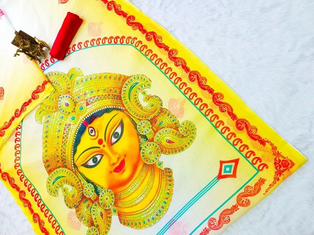 Yellow Digital Print Linen Sarees