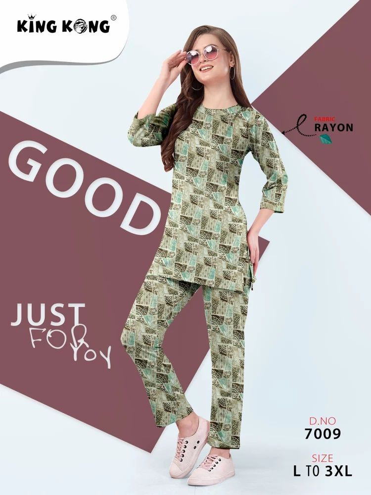 Ladies Mini Printed Heavy Rayon Co-Ord Set (Sizes L to 3XL)