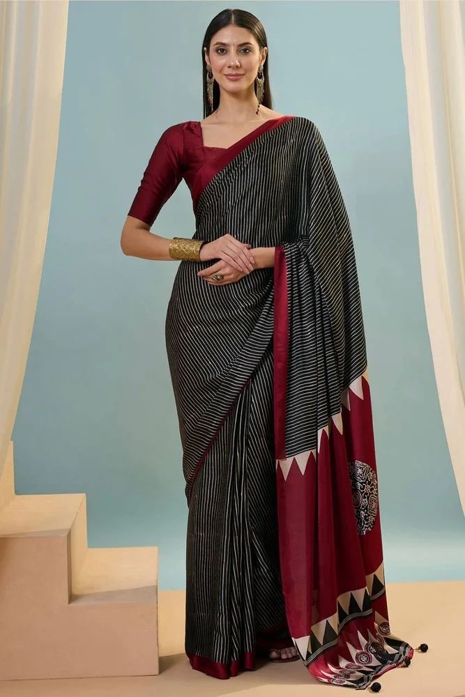 Ajrakh Print Model Silk Saree