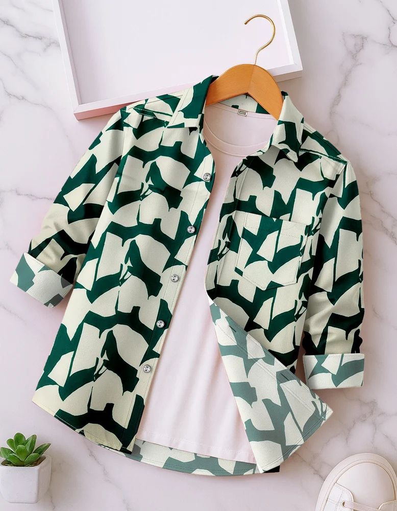 Dark Green Men Rayon Abstract Print Shirt