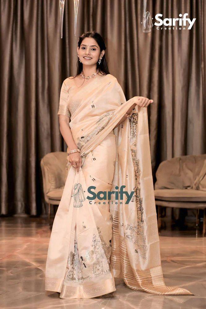 Tussar Silk Embroidery Work Saree