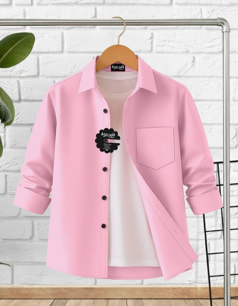 Pink Men Plain Cotton Shirt