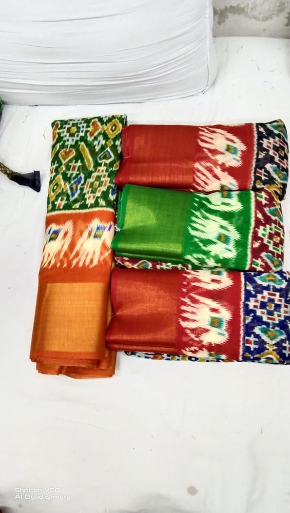 6.3 m (with blouse piece) Chanderi Silk Pochampally Ikkat Cotton Sarees