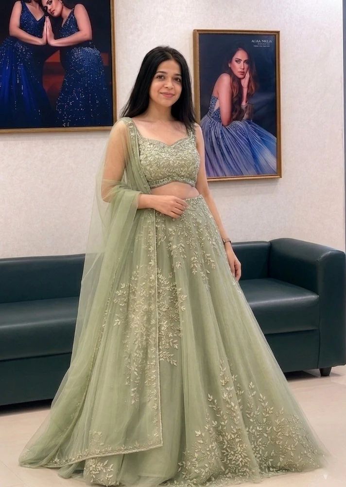 Pista Green Organza Zari Heavy Embroidered Lehenga Choli For Women - manufacturer