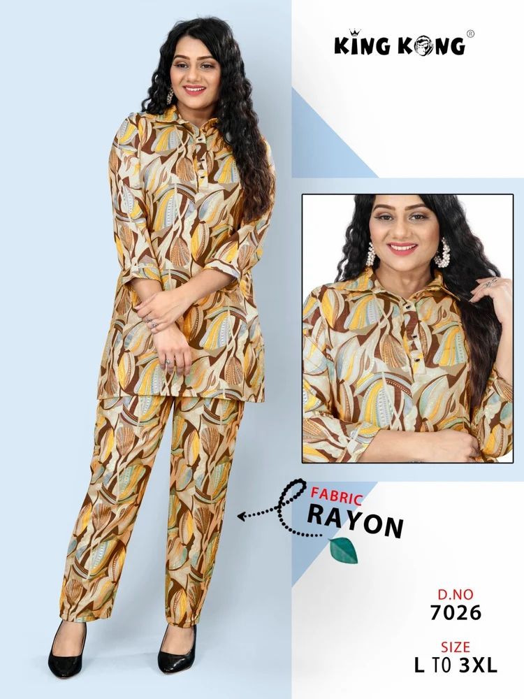 Women Heavy Rayon Collar Neck Co Ord Set Size L to 3XL