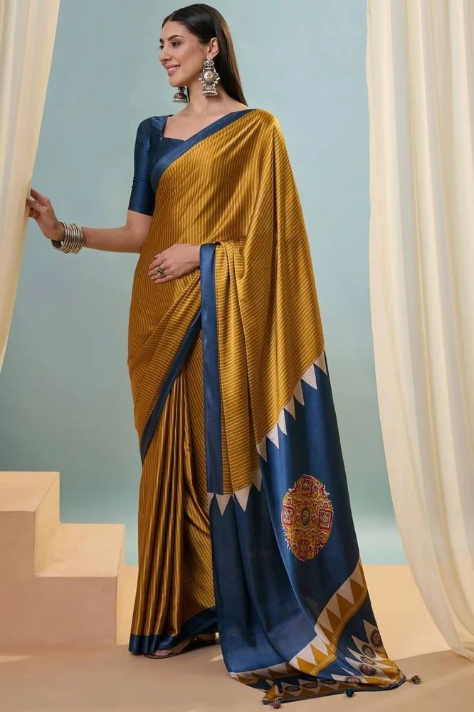 Ajrakh Print Model Silk Saree