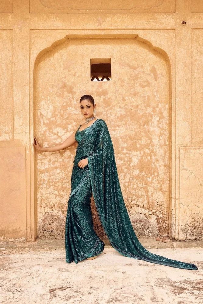 GEORGETTE SEQUENCE EMBROIDERY WORK SAREE AT WHOLESALE PRICE