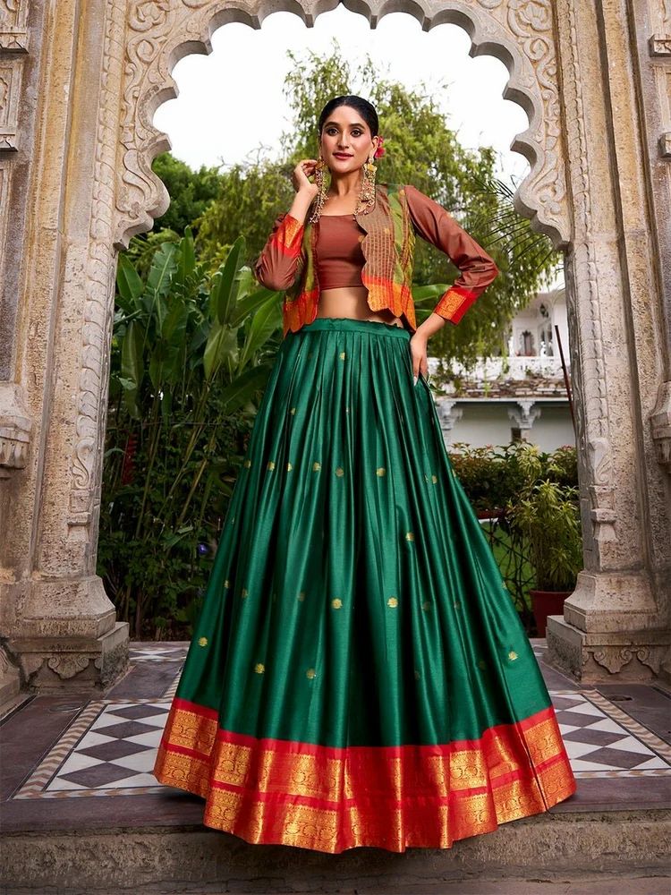 TRENDY CULTURE'S Designer Poly Cotton 3-Piece Set: Lehenga, Choli & Koti with Zari Weave