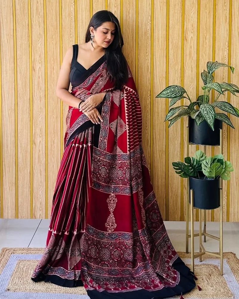 Ajrakh Model Silk Saree