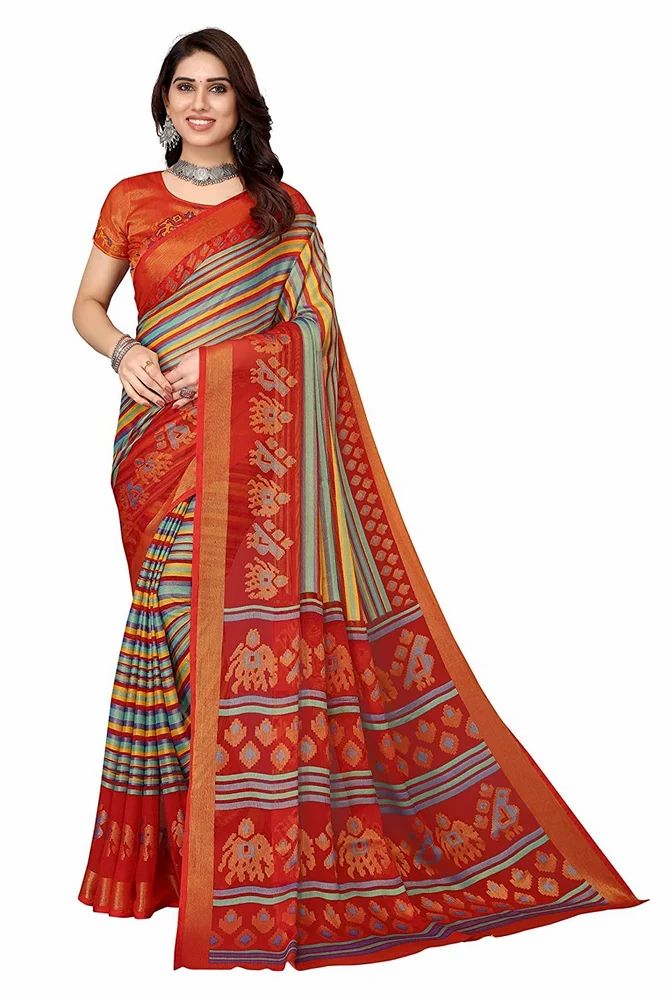 Toned Lining With Ethnic Motifs Printed Soft Chiffon Brasso Saree