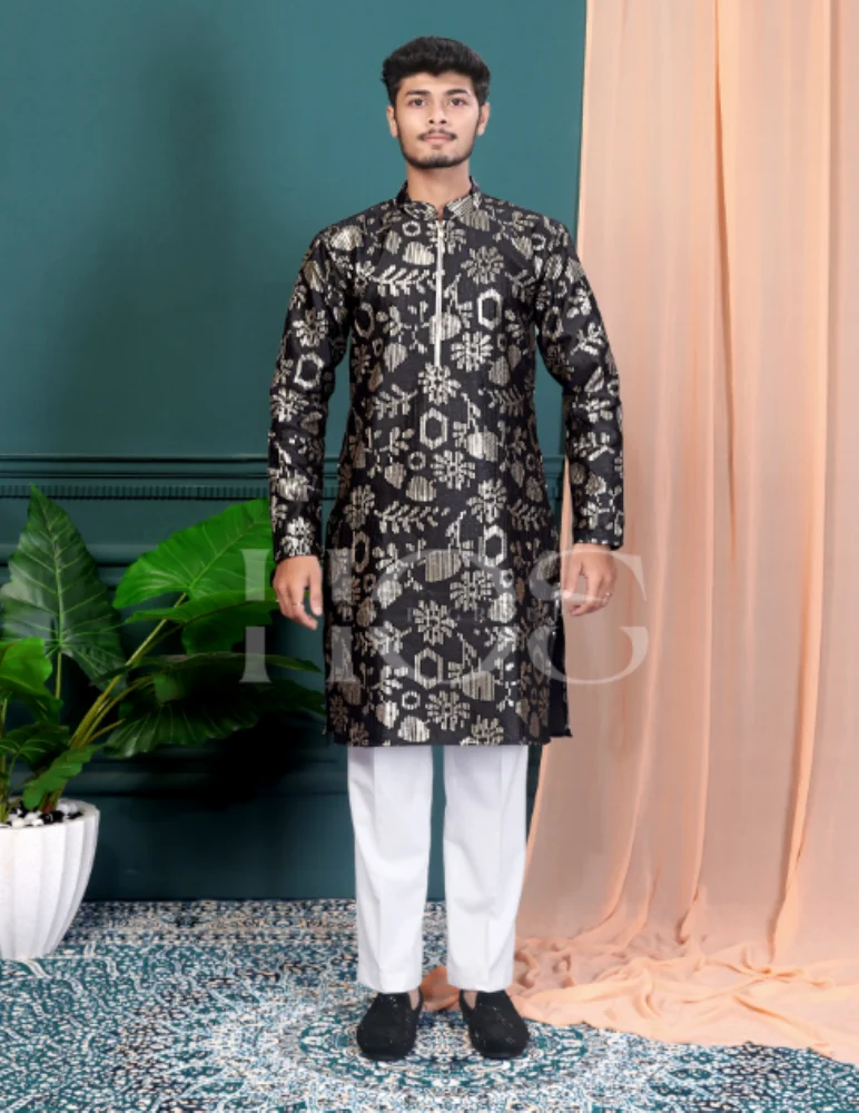 Palm Tree Men Silk Kurta