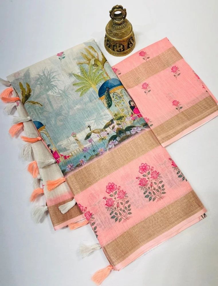 Digital Printed Linen Saree