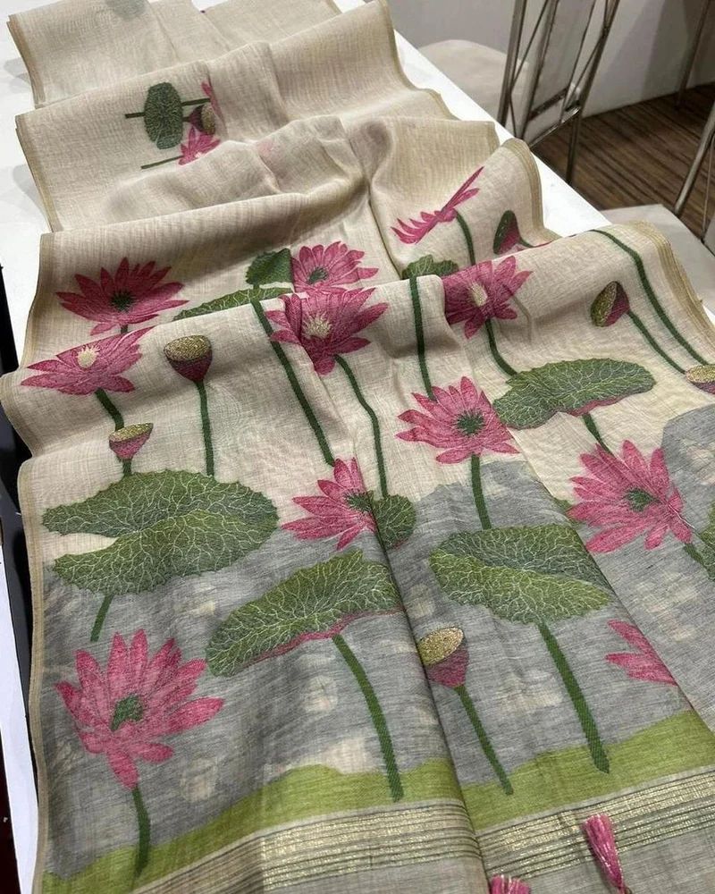 Premium soft muga silk saree with unique floral weaving Pichwai pattern