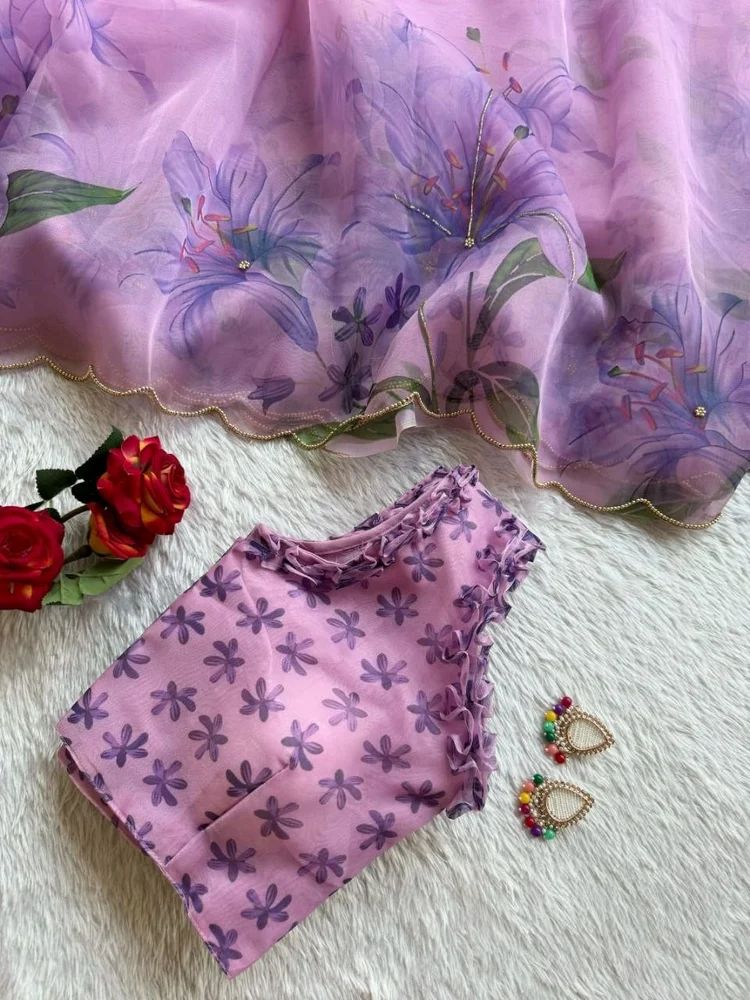 Taffy Pink Organza Handwork Saree