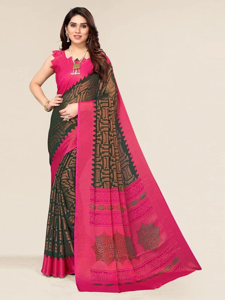 Designer Women''s Chiffon Brasso Printed Saree