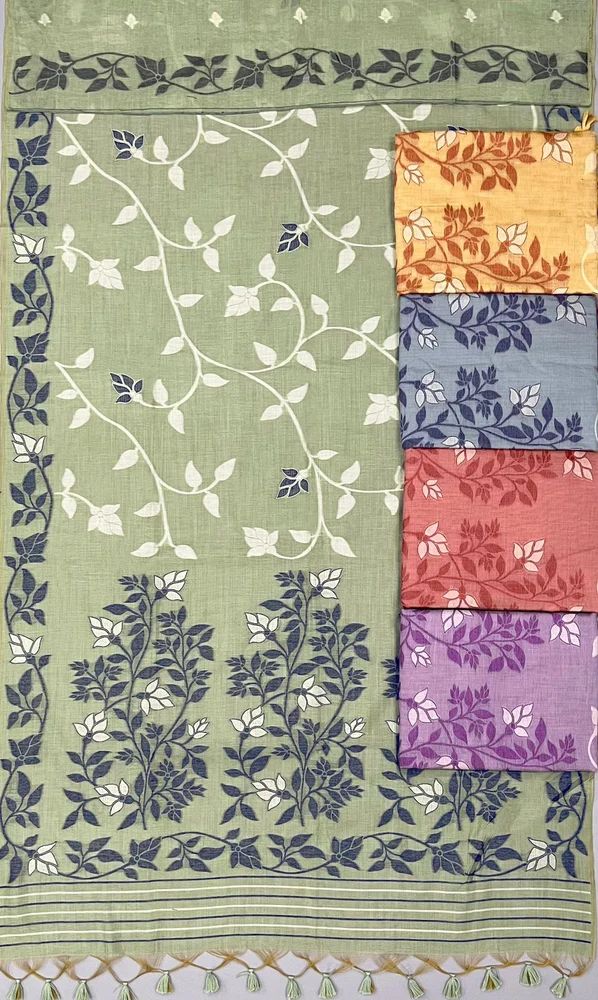 Premium soft muga Cotton saree in jamdani concept