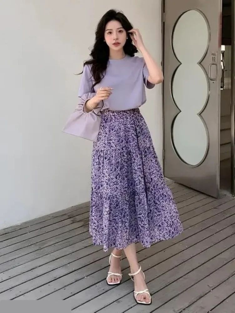Purple Skirt Top Set