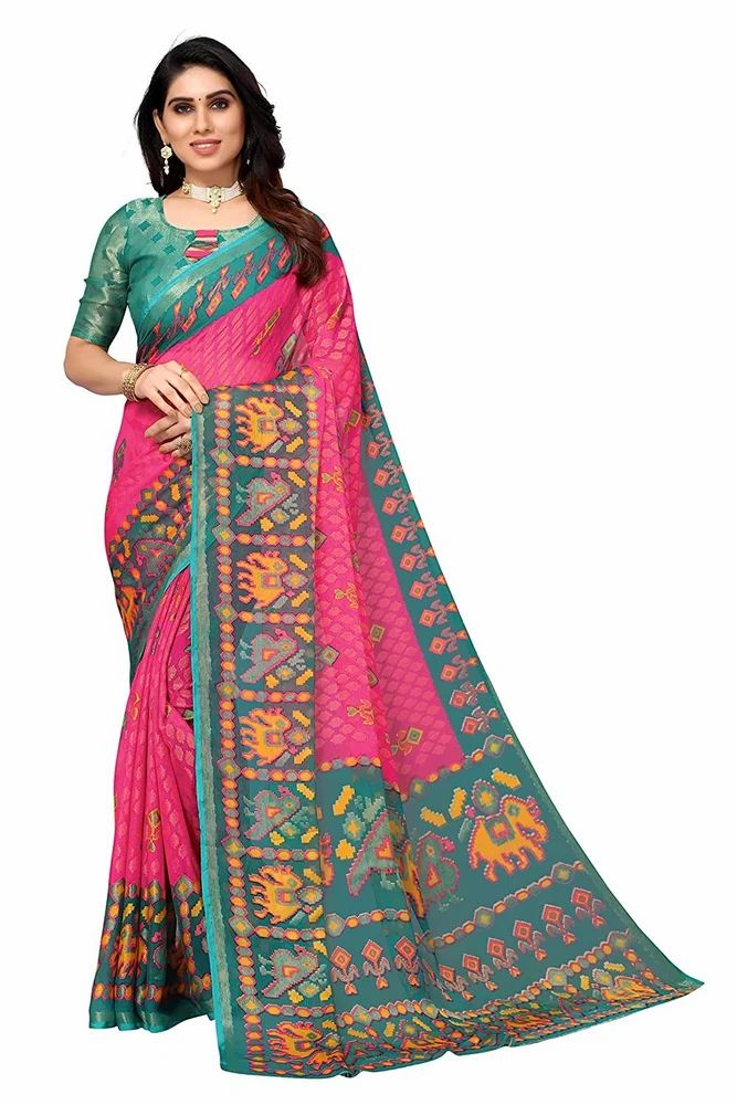 Gold Toned Printed Soft Chiffon Brasso Saree
