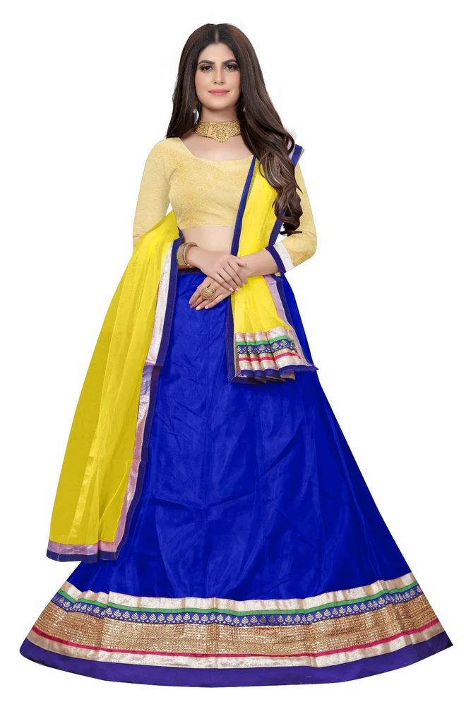 Ladies Cotton Blue Plain Lehanga Choli