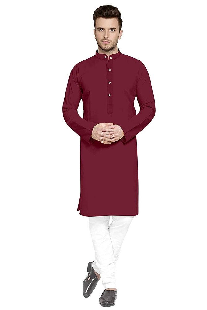 Men Maroon Cotton Kurta Pajama Set