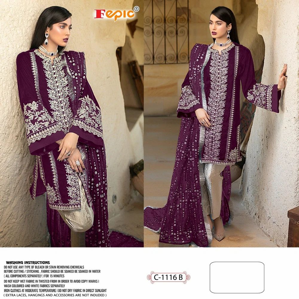 Georgette Pakistani Embroidery Salwar Suit, Semi Stitched
