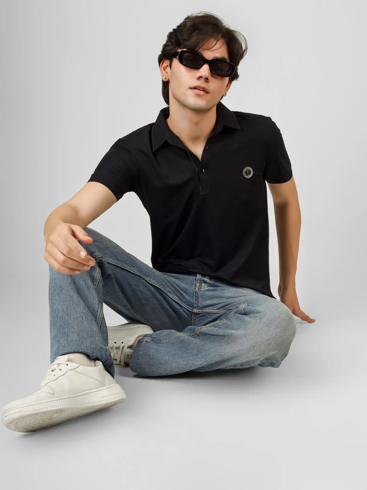 Nylon Classic Black Polo T Shirt