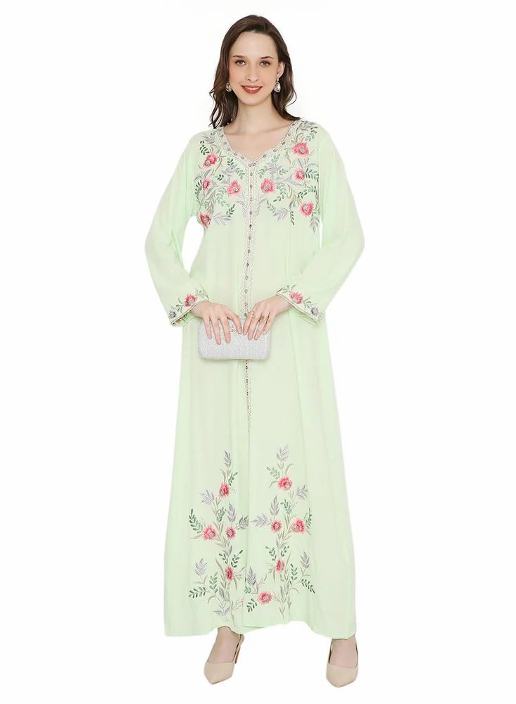 LONG VISCOSE THREAD EMBROIDERY UNIQUE SOLID COLOUR ARABIC KAFTAN JALABIYA DRESS