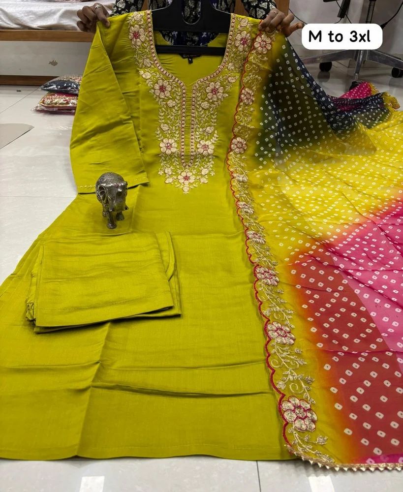 GHOTA PATI AND EMBROIDERY WORK ON YOK WITH DESIGNER GHOTA WORK LEHERIYA DUPPATA SET