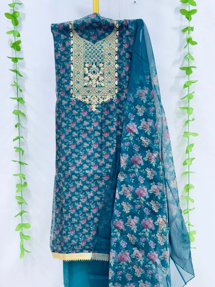 SOFT ORGANZA SUIT WITH DORI AND EMBROIDERED WORK