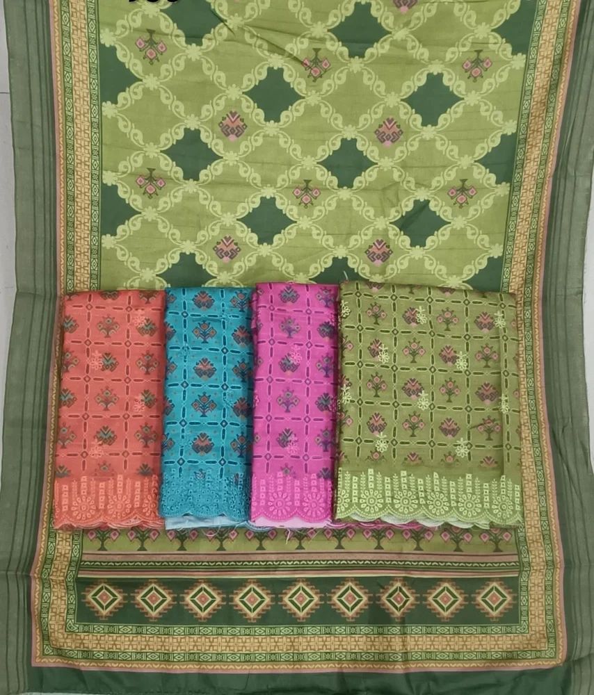 Tussar Silk Geometric Print Unstitched Salwar Suit