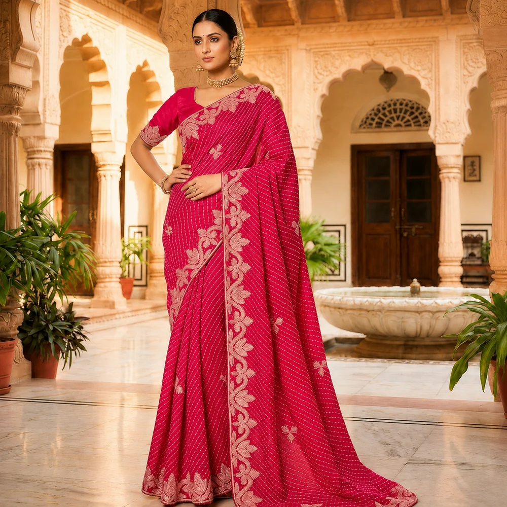 Georgette Leheriya Saree With Blouse