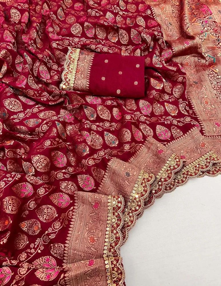 PURE KHADDI GEORGETTE KANCHI BORDER SAREE AT WHOLESALE PRICE