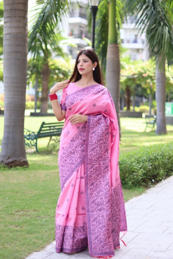 Pink Bhagalpuri Saree