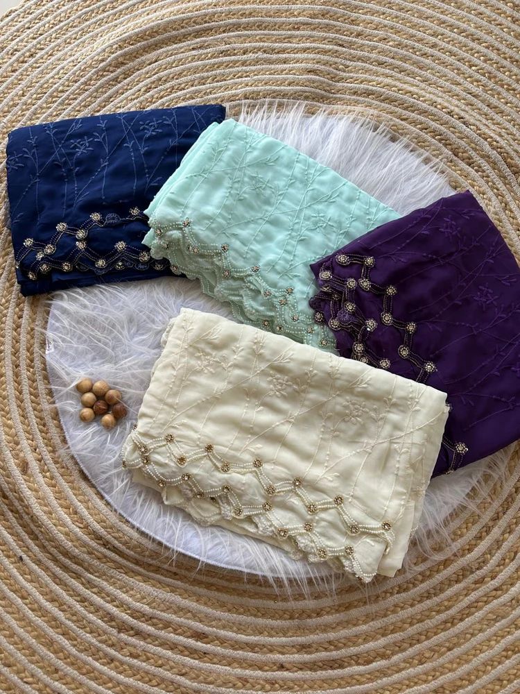 Georgett silk viscos thread  work with Handwork border saree