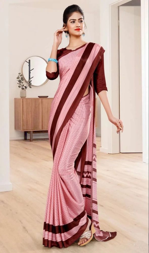 Formal Wear Crepe Uniform Saree, 6.3 M (With Blouse Piece)