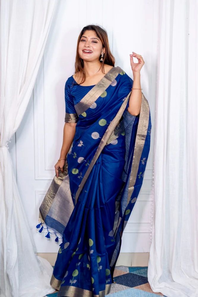 Blue Linen Fancy Saree