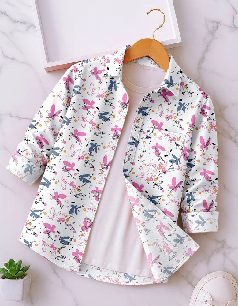 White Boys Rayon Butterfly Print Shirt
