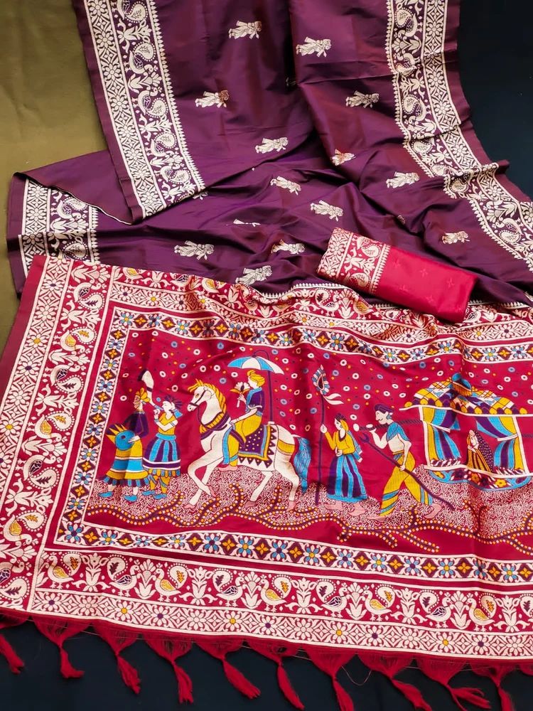Two tone Barrat Weaving Soft raw silk saree