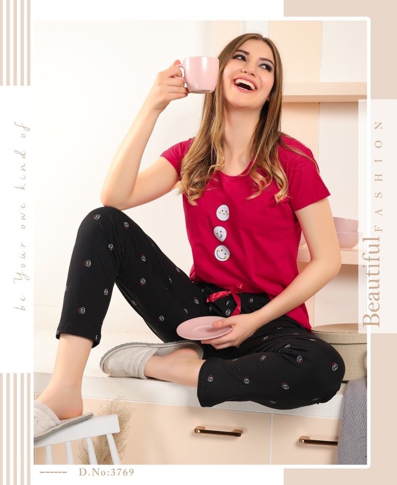 Ladies Nightwear Printed Red Black
