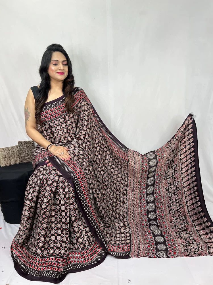 Ajrakh Modal Silk Saree